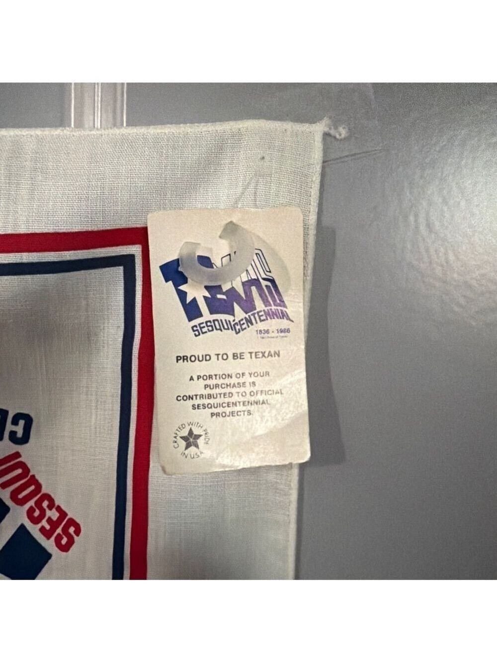 Vtg 1986 Unbranded Texas Sesquicentennial Scarf One Size White Red Blue #0025 - Picture 2 of 4